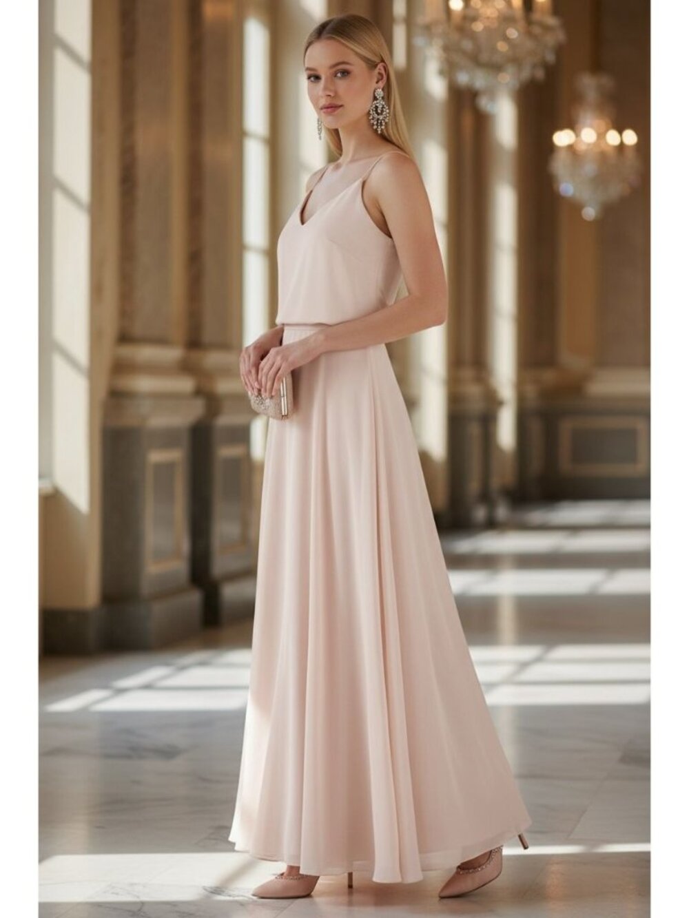 Jenny Yoo Collection Pink Dress Wedding Womens Size 6 Chiffon Gown Bridesmaid